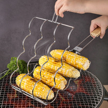 户外可折叠烤玉米夹BBQ烧烤工具烤网夹便捷不锈钢热狗烤架烧烤夹