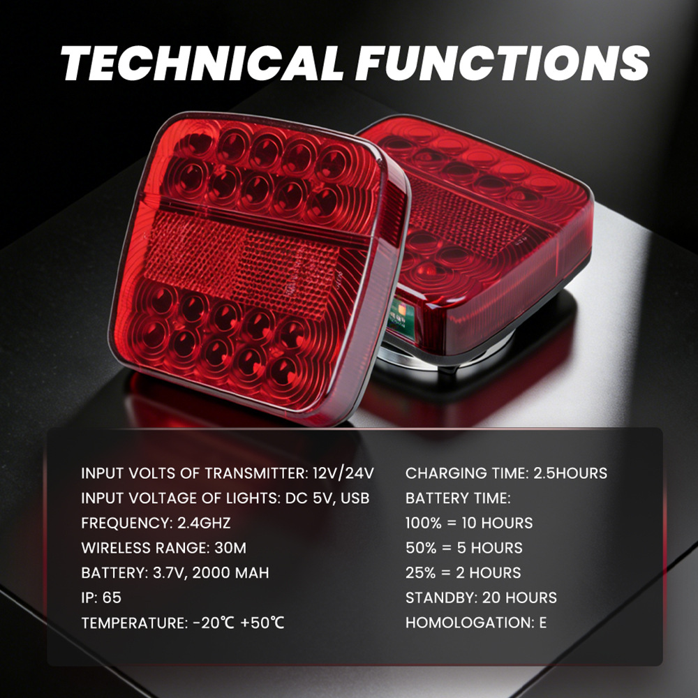 Cross-Border Car Modification Supplies Wireless Led Lights, Warning Lights, Rechargeable Magnetic Trailer Lights, Rear Tail Lights