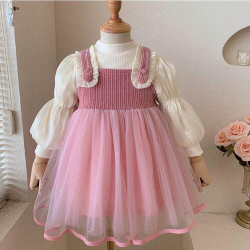 6503 Girls' Stylish Winter Dress  Children's Fleece Princess Dress Baby Pajama-like Sheer Dress