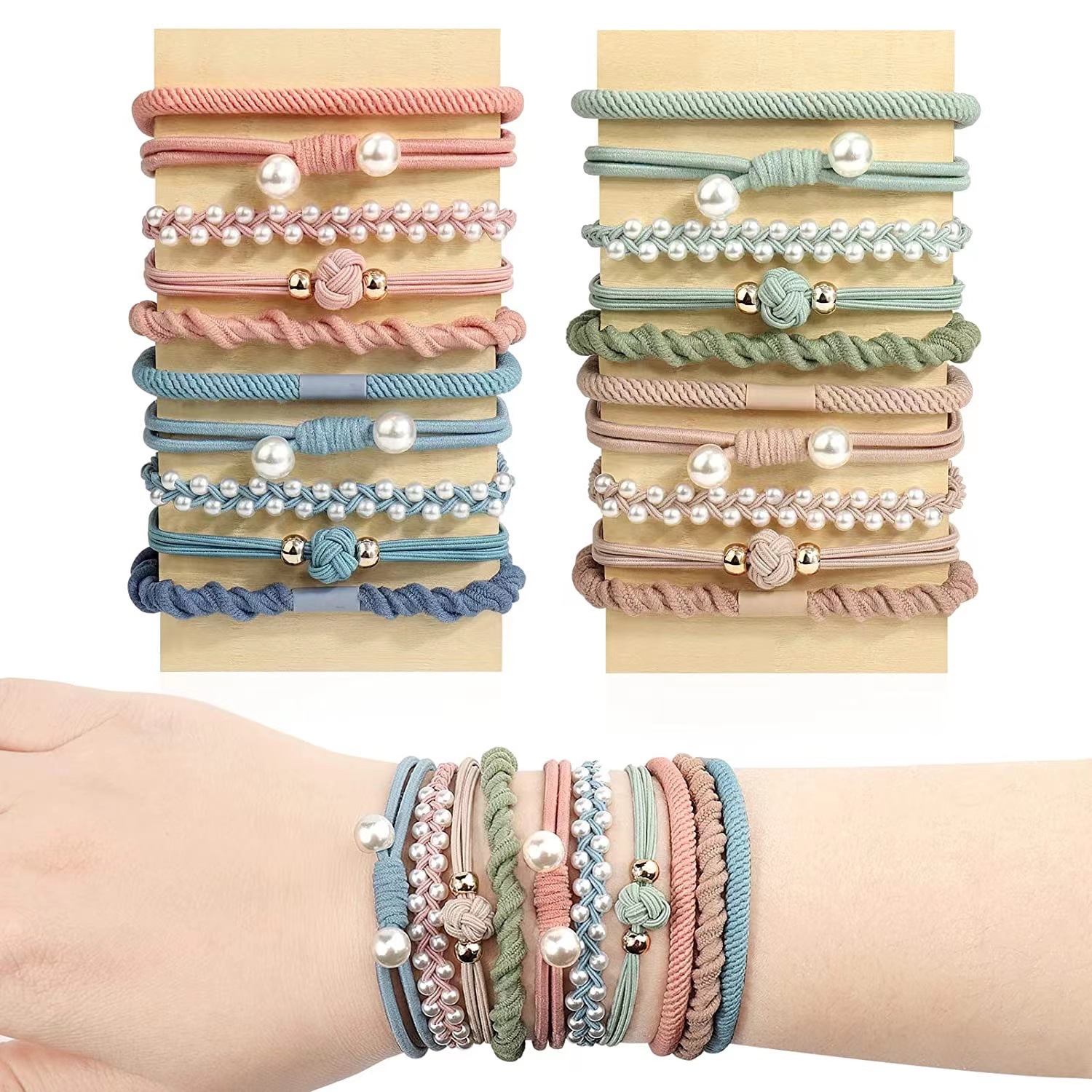 Simple Style Knot Twist Imitation Pearl Cloth Paper Knitting Hair Tie display picture 2