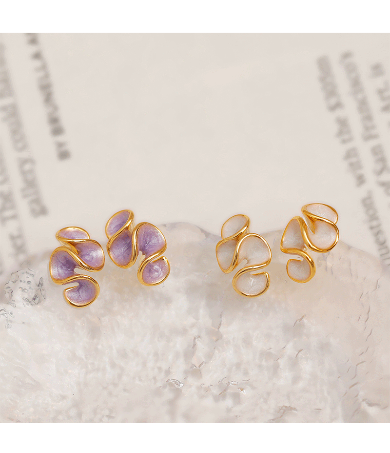 1 Pair Simple Style Waves Enamel Plating Copper 16K Gold Plated Ear Studs display picture 3