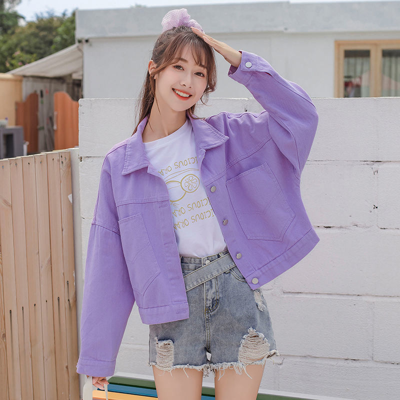 短款白色牛仔外套女春秋季新款宽松韩版棒球服夹克气质上衣短外套|undefined