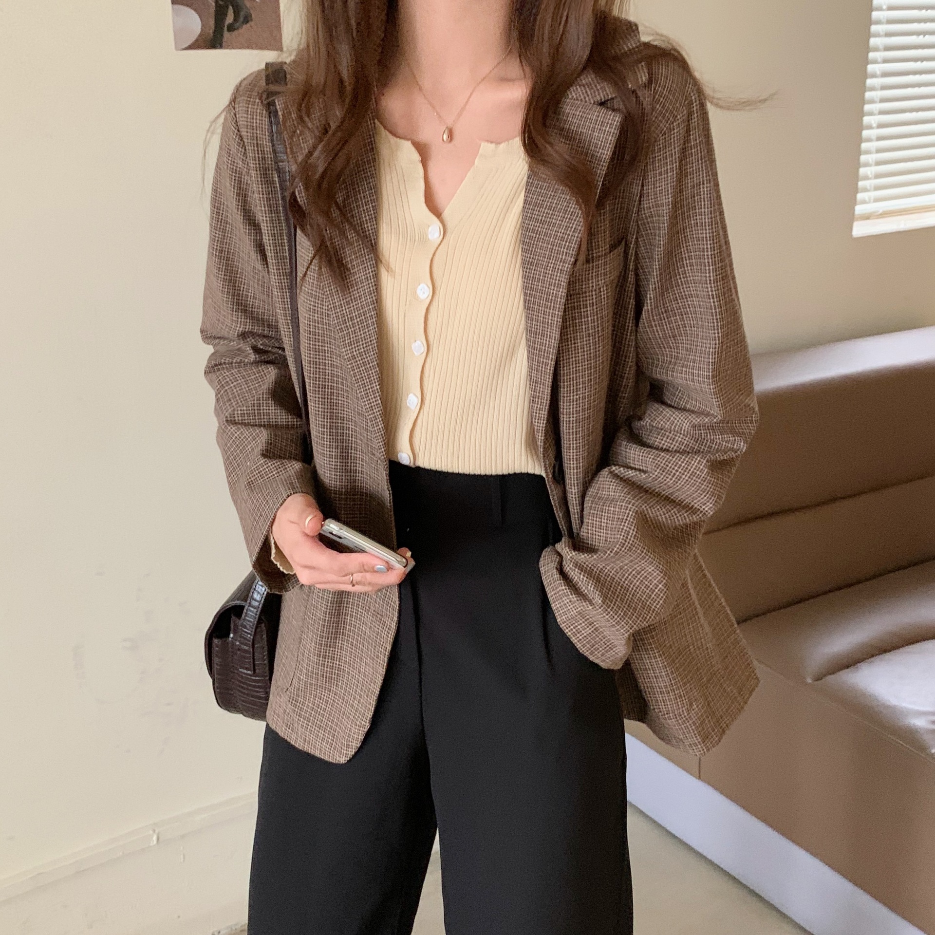 202早秋新款韩版气质百搭小个子长袖宽松显瘦西装外套女上衣|ms