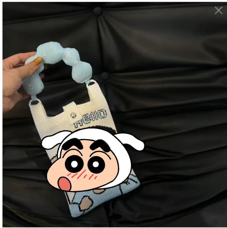 新しいかわいい韓国スタイルのスクエアバッグ漫画ニットバッグ携帯電話バッグ多用途ミニショルダークロスボディハンドバッグ女性のための|undefined