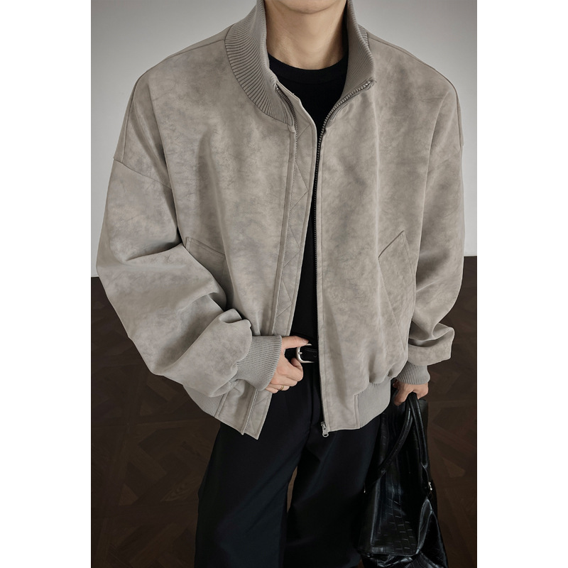 American Pilot Jacket Men's Autum New Loose Couple Jacket Cleanfit Short Tie-Dye Pu Leather Top
