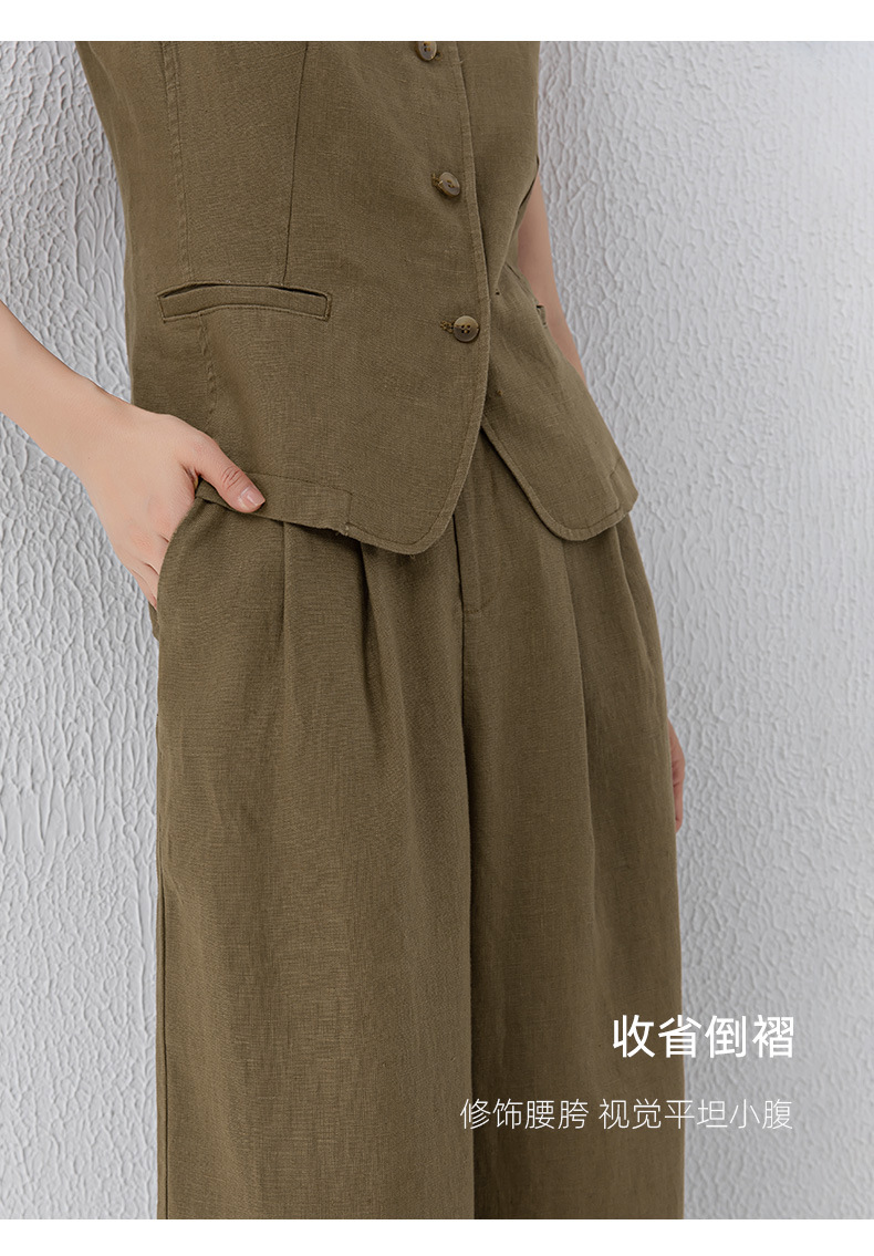 Bộ quần áo vải lanh nữ ống rộng phối áo vest gile thiết kế thời trang đi làm — 84274 (quần) chi tiết 18