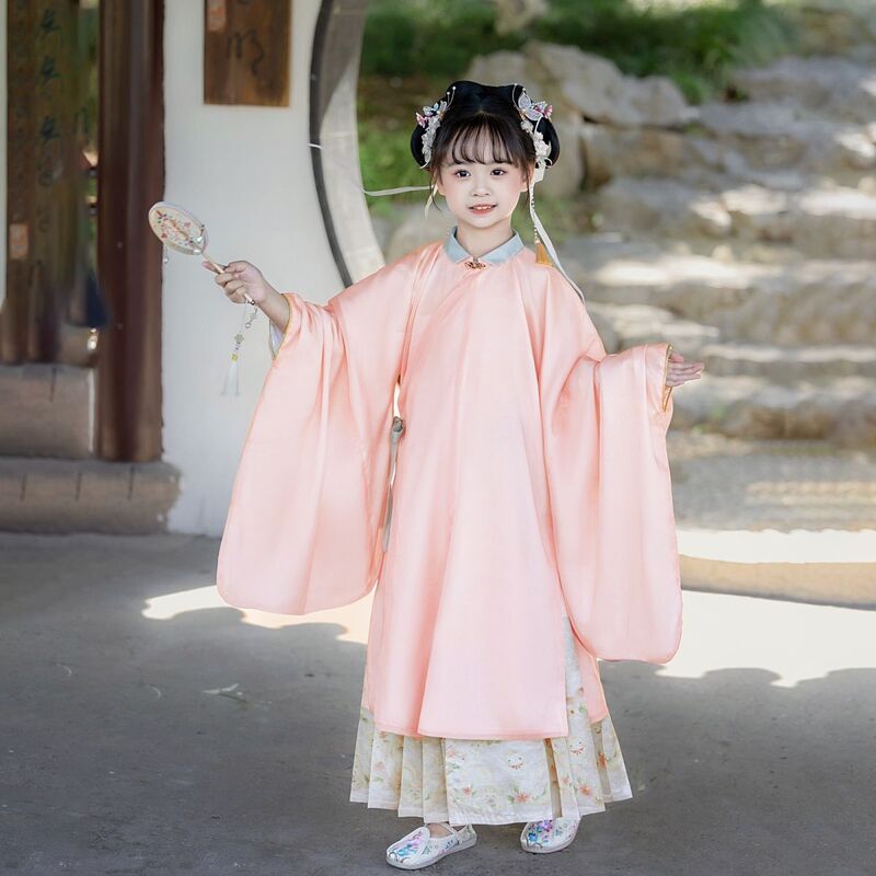 Hanfu for Girls, Autumn and Winter Children's Traditional Chinese Ancient Style Stand-Collar Horse-Face Large-Sleeve Ming Dynasty Set Tang Suit Hanfu for Girls, Autumn and Winter Children's Traditional Chinese Ancient Style Stand-Collar Horse-Face Large-Sleeve Ming Dynasty Set Tang Suit