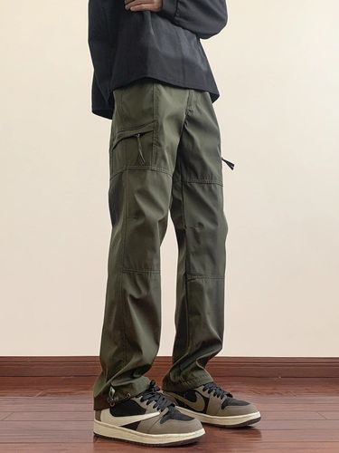 Men's Winter and Autumn Mountain Climbing Functional Work Pants with Fleece and Thickening Straight Leg Loose Casual Long Pants