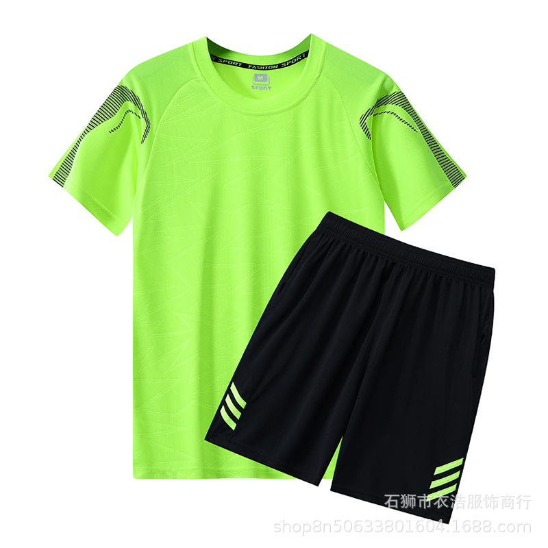 Traje deportivo de verano de secado rápido para hombre, conjunto de dos piezas de camiseta de manga corta y pantalones cortos para correr y entrenar por la mañana, talla grande.