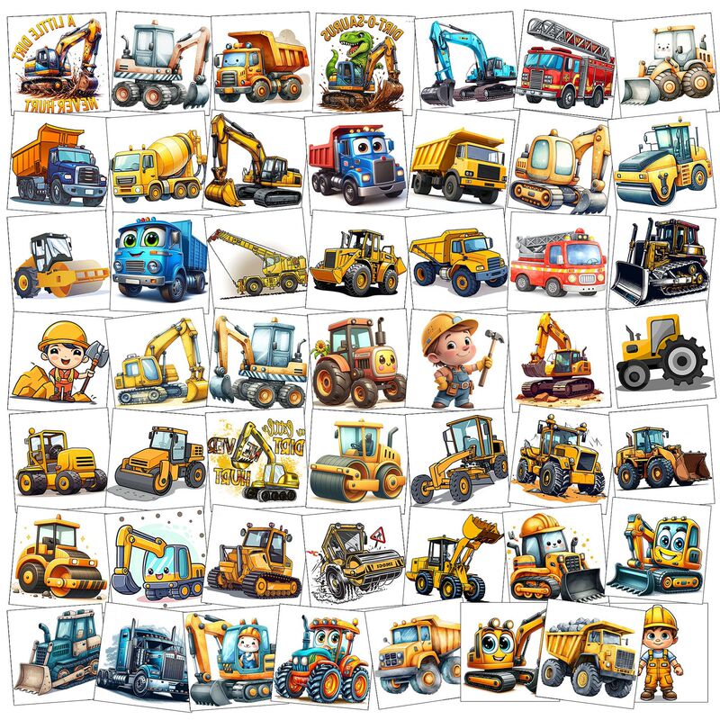 Cartoon Excavator Temporary Tattoo Stickers for Children, Temporary Arm Stickers for Cross-Border Sales, TEMU, European and American Tattoos, Amazon