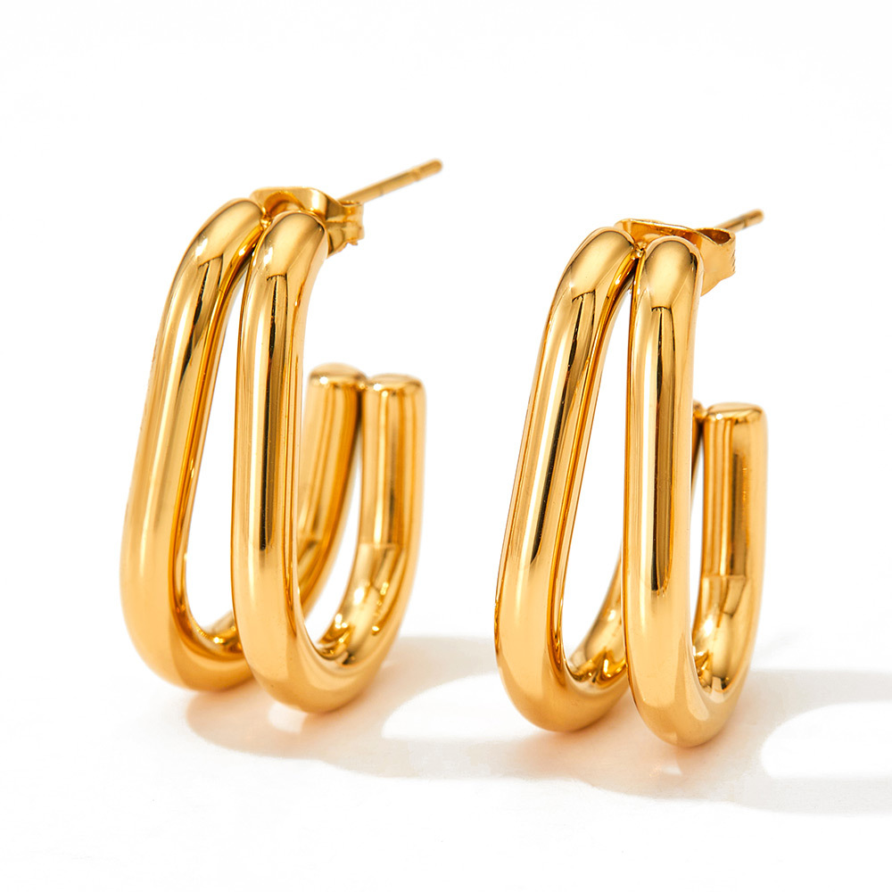 304 Stainless Steel Ear Needle Material Real Gold Plated Plating Material PVD Coated Real Gold Plated 16K Gold White Gold Plated Gold Plating Geometric 304 Stainless Steel Retro Streetwear Waterproof Non Tarnish Ear Studs