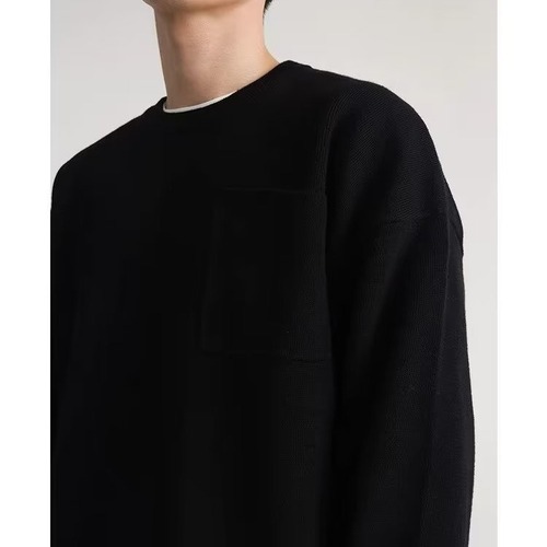 Japanese Retro Relaxed Knit Shirt T-Shirt for Men Spring Pocket Oversized Loose Plain Color Casual Crew Neck Sweatshirt