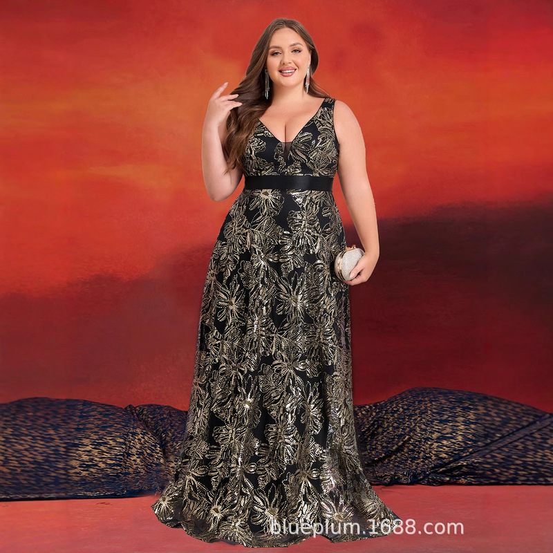 European and American plus size Fat Woman's Dress Deep V dress Sexy Long Dress Backless Slim-fit Fishtail Bridesmaid Banquet Evening Dress European and American plus size Fat Woman's Dress Deep V dress Sexy Long Dress Backless Slim-fit Fishtail Bridesmaid Banquet Evening Dress