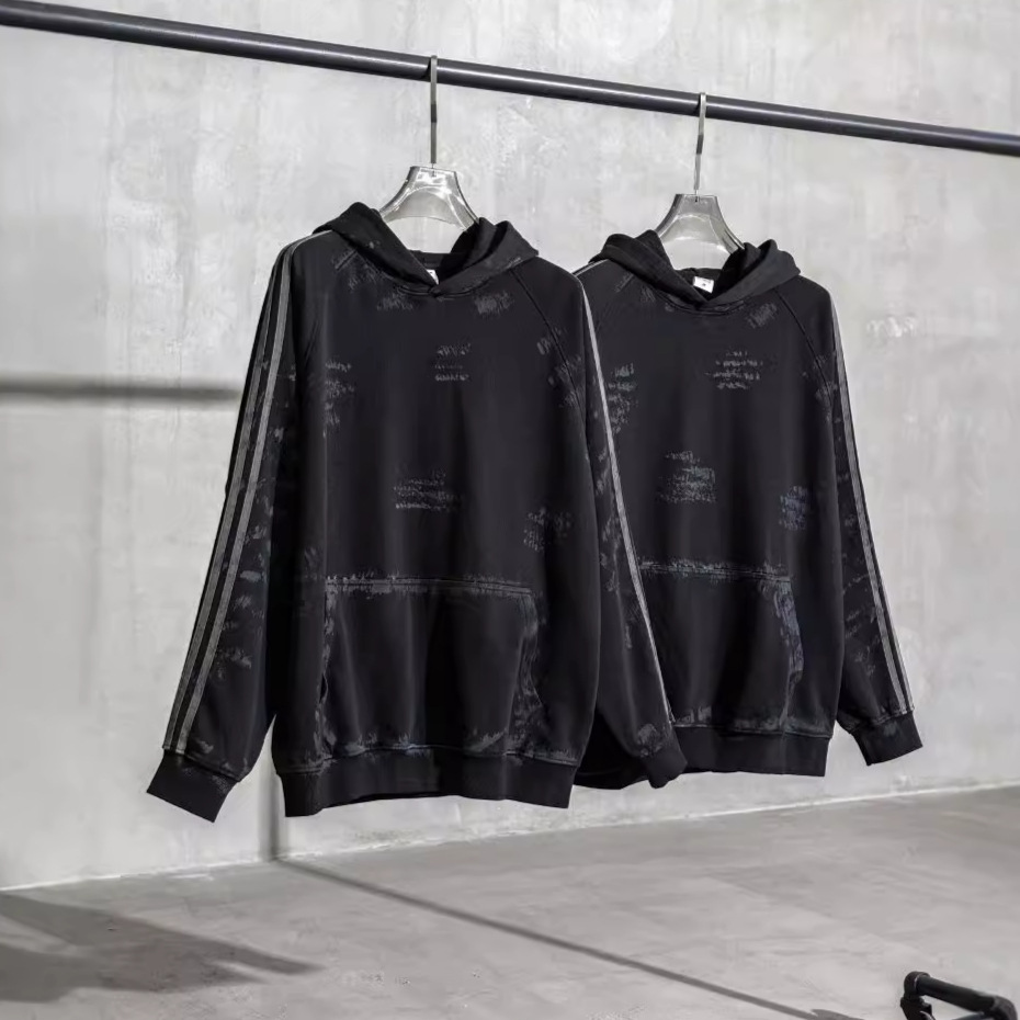 Men's Clothing high street trend striped dirty style painted old loose hoodie oversize sweater hoodies_voghion.com