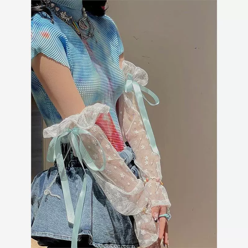 Сладкая девушка кружевные рукава цветочная лента