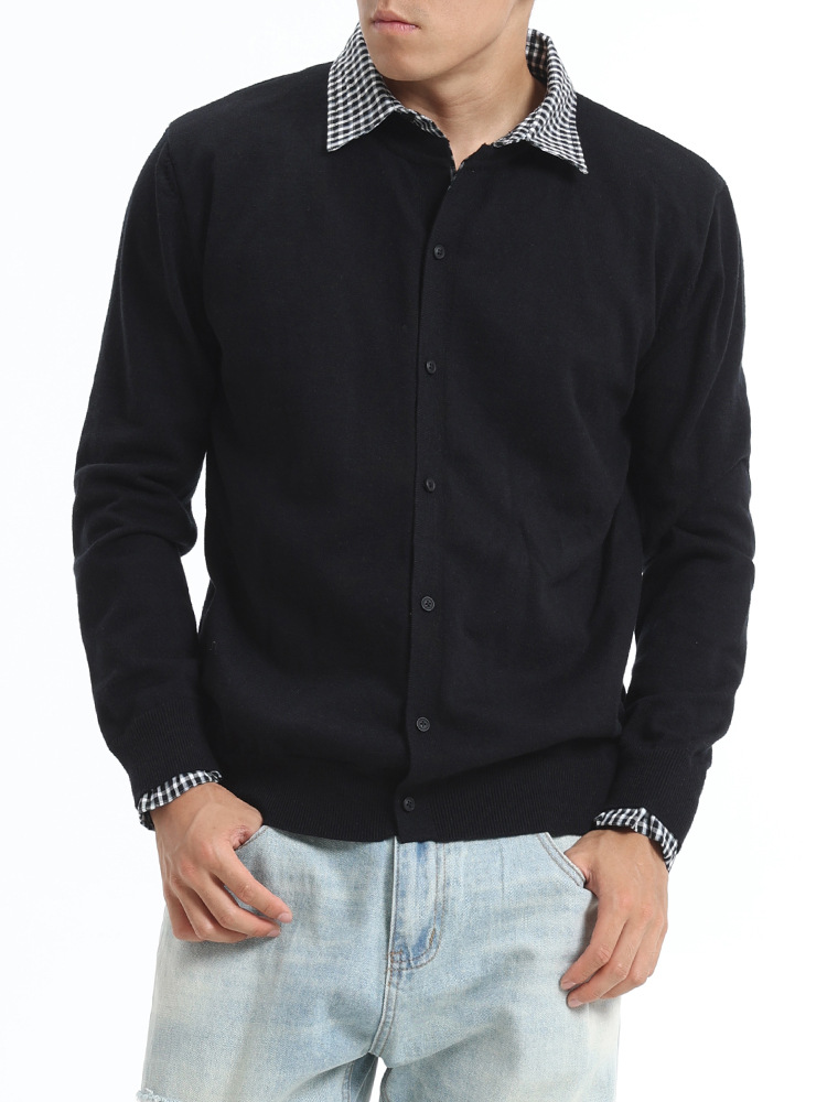 Cardigan de alta sensación de doble polo falso hombre otoño invierno suelto de manga larga suéter de punto chaqueta hombre