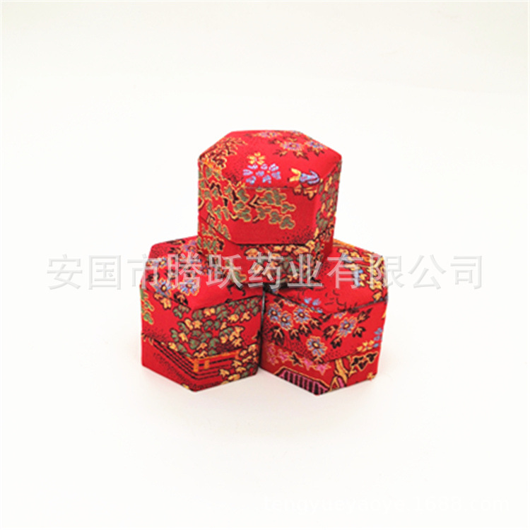 Hexagonal Brocade Gift Box Red Silk Covered Empty Pill Packaging Case specifications