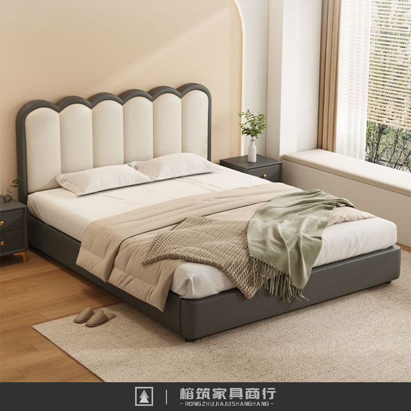 Solid Wooden Bed Home Master Bedroom 2 m Big Bed Wave Bed 1.8m Double Bed Simple 1.2 m Rental Room Bed Frame Solid Wooden Bed Home Master Bedroom 2 m Big Bed Wave Bed 1.8m Double Bed Simple 1.2 m Rental Room Bed Frame