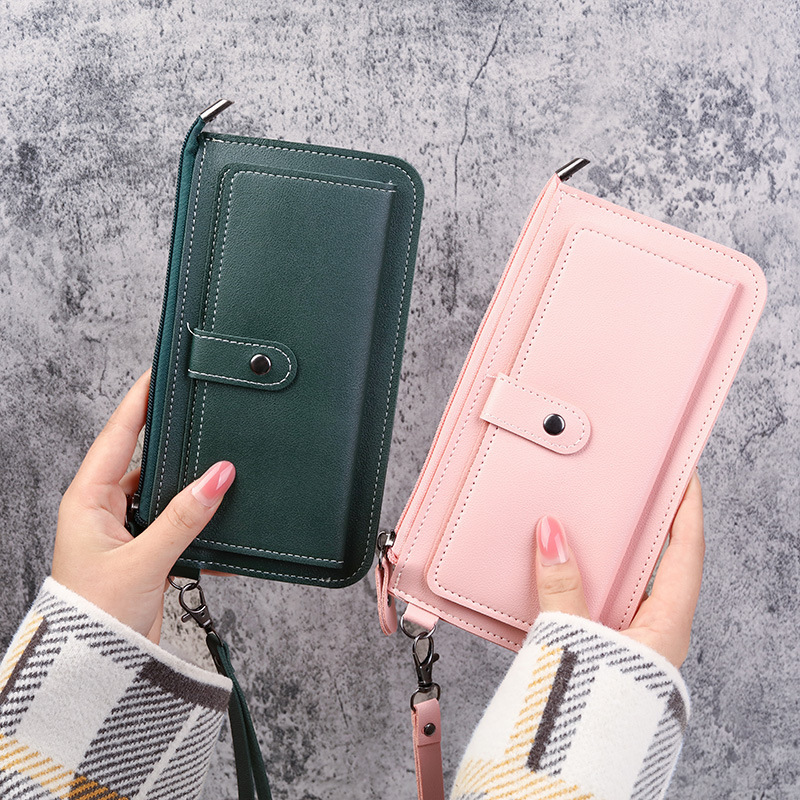 2025 New Women's Long Wallet Student Fashion Multifunctional Large Capacity Wrist Strap Zipper Buckle Clutch