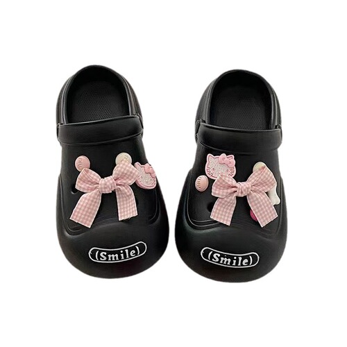 Women's Outdoor Slipper with Holes  Summer New Home Crochet Bow Low Heel Crocs Cartoon Cute Hat Shoes