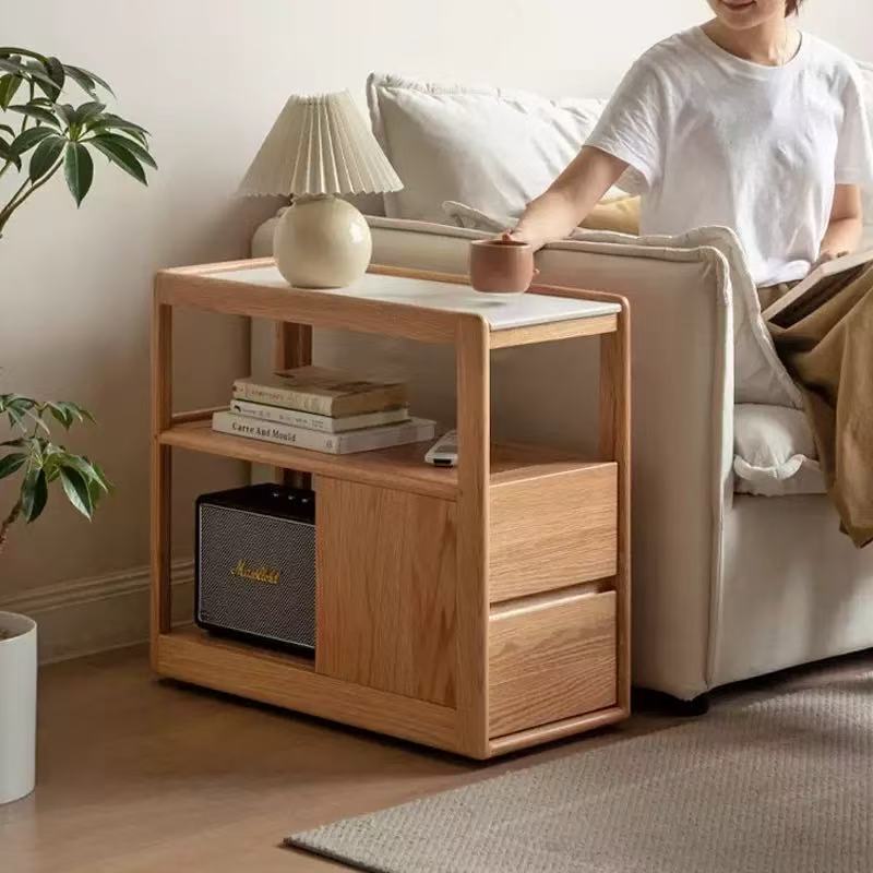 Solid Wood Sofa Side Table, Slate Side Table, Nordic Small Apartment Living Room Corner Table, Movable Narrow Side Cabinet, Trolley