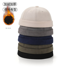 冬季户外加绒瓜皮帽韩版街舞帽个性麂皮绒无檐圆帽水手地主帽男女
