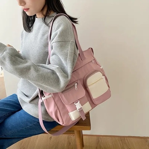 Korean Version Ulzzang Academic Style Vintage Feel Forest System Literary Versatile Girl Student Color Block Large Capacity Shoulder Bag