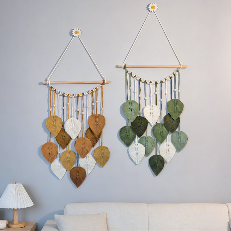 Hand-Woven Leaf Tapestry Room Makeover Wall Decoration Wall Hanging Fresh Style Pendant Homestay Background Wall Tapestry