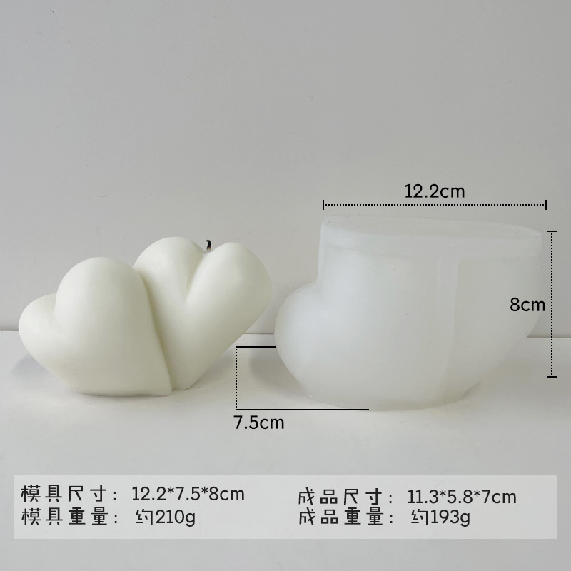 Transfronterizo de doble conexión amor vela molde tridimensional en forma de corazón hecho a mano jabón molde aromaterapia vela molde de silicona