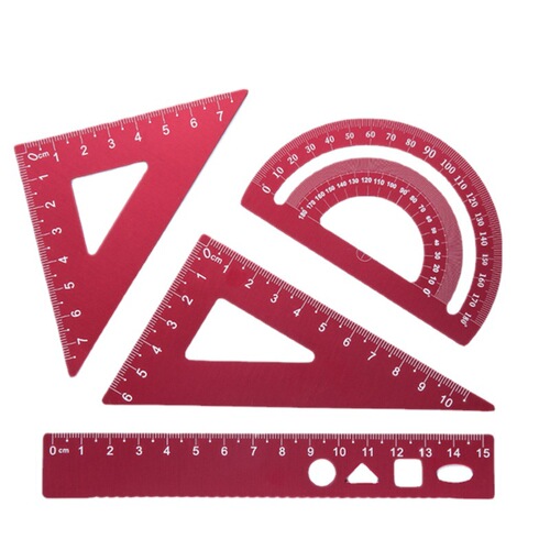 Metal ruler set, aluminum alloy student ruler, protractor triangle ruler, 4-piece set of triangle plates, multiple sets of rulers, laser engraving