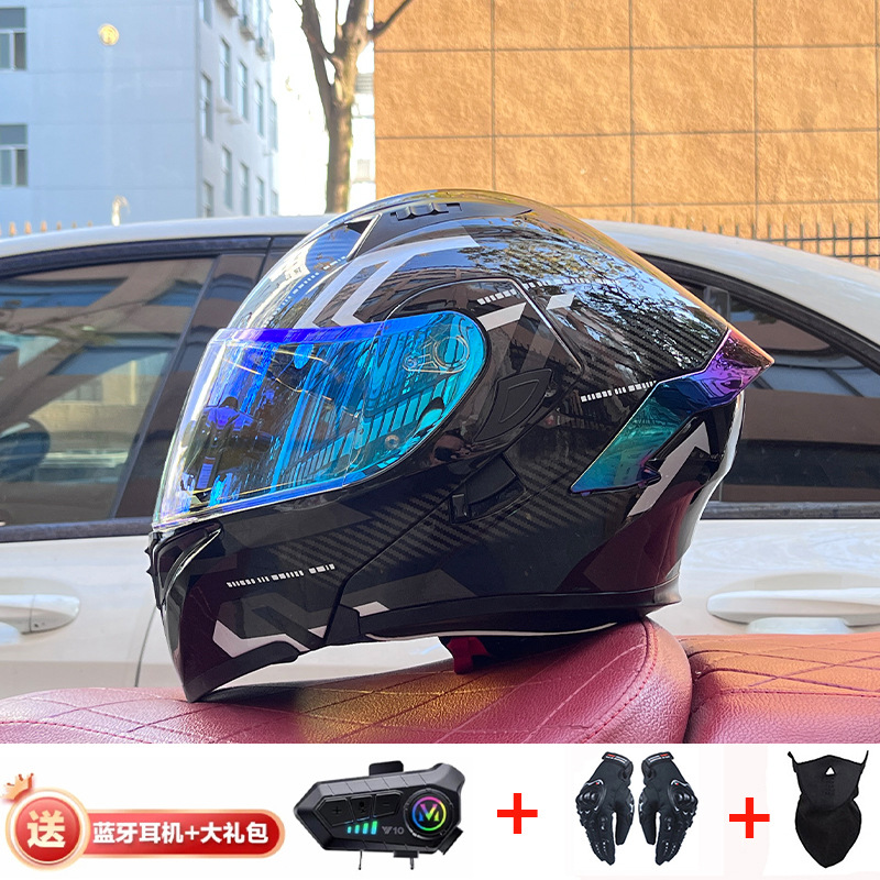 Casco de exposición Orz para hombres y mujeres invierno Doble espejo coche eléctrico semi-Casco completo cola de color coche deportivo ranura Bluetooth cuatro estaciones casco