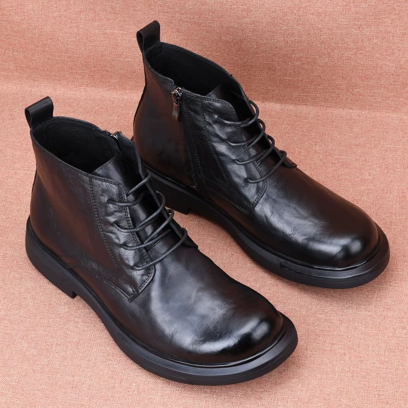 Мужские осенние модные повседневные кожаные ботинки Мартин, средние и высокие, трендовые кожаные сапоги, короткие ботинки с круглым носком