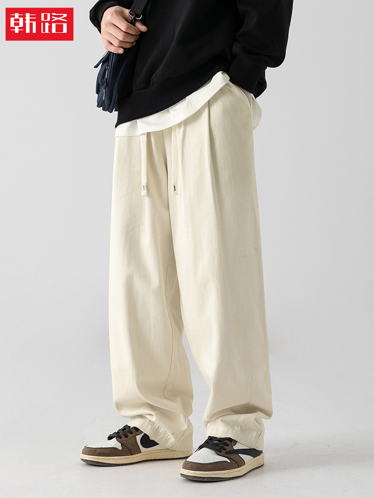 Pantalones casuales holgados de estilo japonés retro, estilo primavera, marca de moda, versátiles, diseño plisado tridimensional, pantalones largos con forro polar