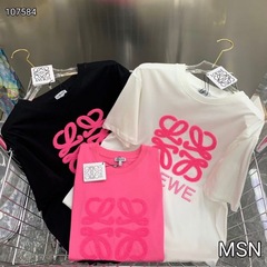 25 春夏新作レディースタオル刺繍文字刺繍柄 Tシャツ黒白ピンク工場直販