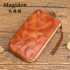Women's Red Leather Clutch Wallet Real Cowhide Vegetable Tanned Leather Hand Rubbed Colorful Vintage Embossed Folded Wallet Wholesale