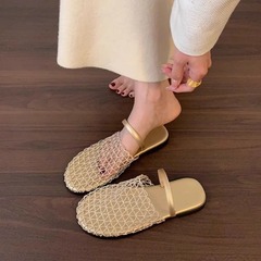 ネット赤漁網サンダル女性靴の新型外着海辺のパケットヘッダーサンダルファッションins平底ローマ靴スリッパ