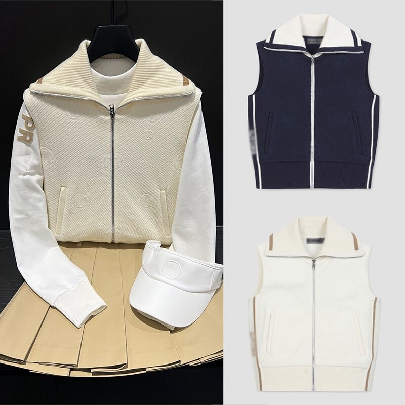 New Korean golf autumn and winter women's zippered lapel vest jacket top, stylish and fashionable New Korean golf autumn and winter women's zippered lapel vest jacket top, stylish and fashionable