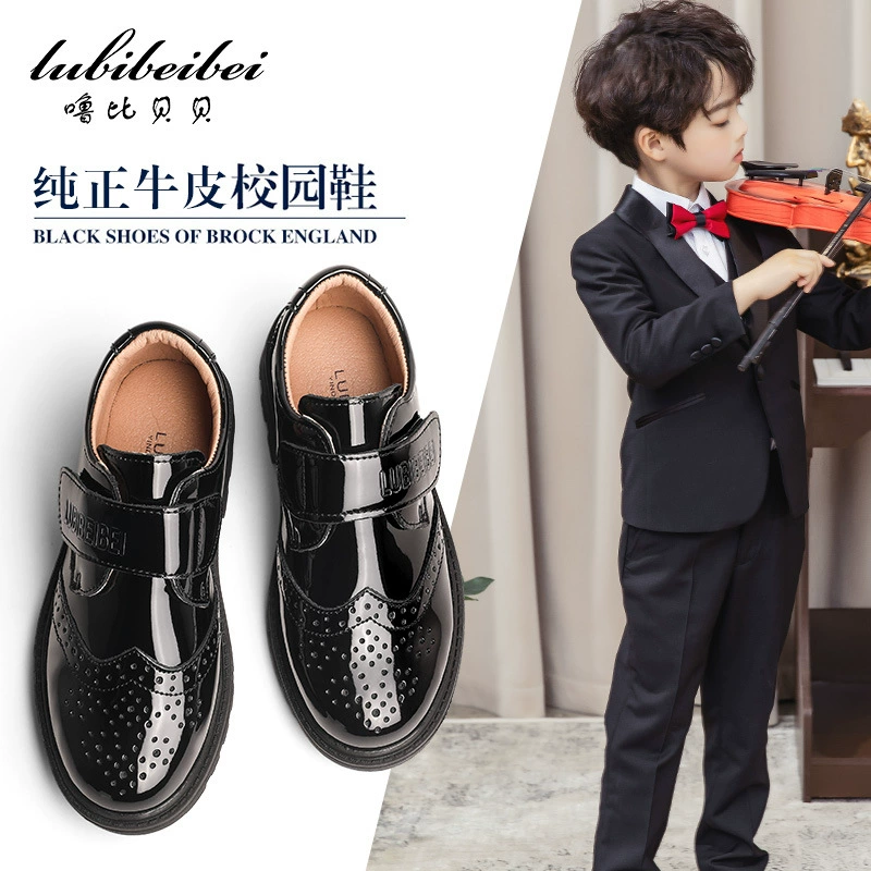 Кожаная обувь для мальчиков, нескользящая Мягкая подошва, новая весенне-Осенняя обувь для выступлений, черная британская летняя Студенческая детская обувь для маленьких мальчиков