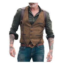 男士商务羊毛呢西装马甲时尚英伦复古人字纹背心精品工装修身坎肩