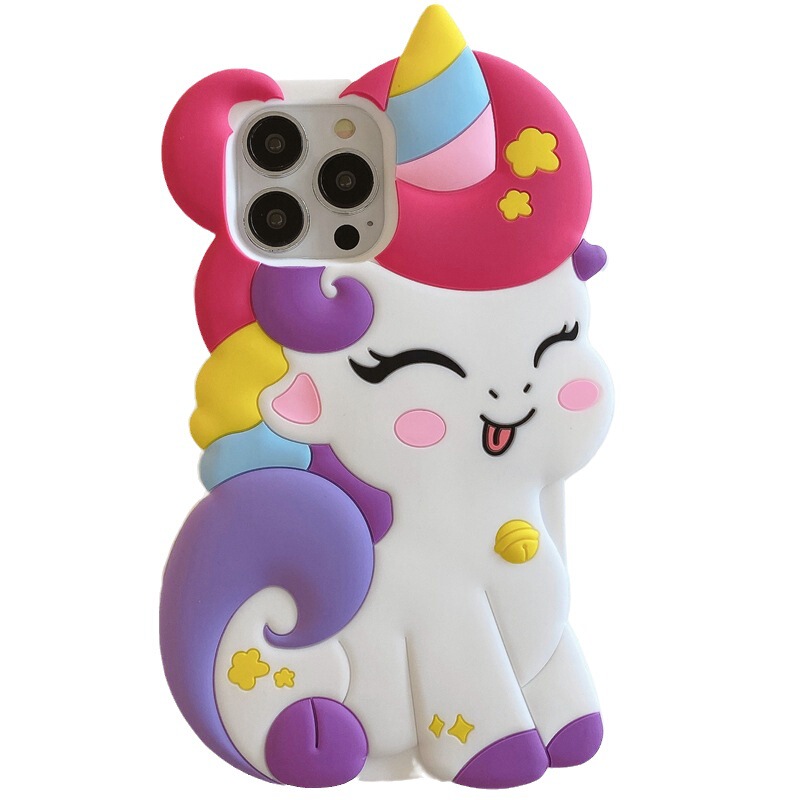 Rainbow White Horse unicorn for Apple 15 phone case iPhone14promax stereo cartoon silicone case Rainbow White Horse unicorn for Apple 15 phone case iPhone14promax stereo cartoon silicone case