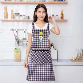纯棉家用厨房围裙女可爱时尚麻布料夏季透气吊带坎肩防污工作成人