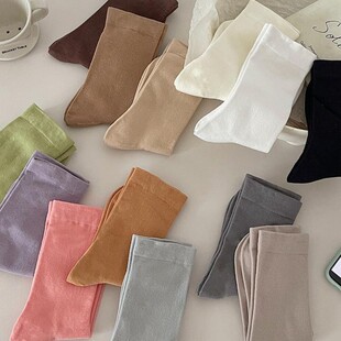 Spring and Autumn Socks Women's Solid Color Loose Moonhole Cotton Socks Japanese-style Ins Trendy Black and White All-match Piled Stockings