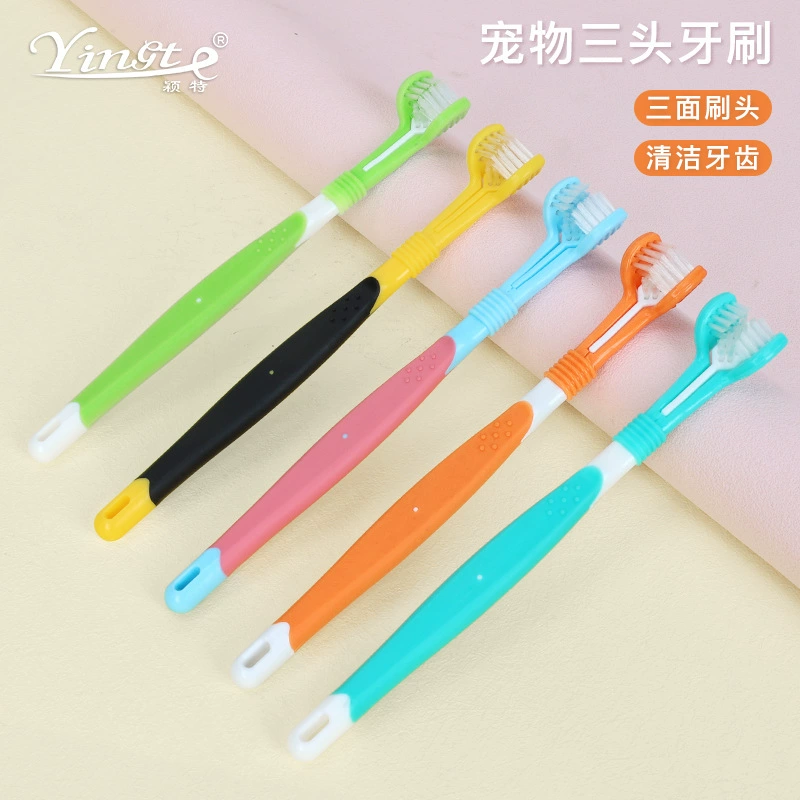 Товары для домашних животных Зубная щетка для домашних животных Кошки Собака Зубная щетка с тремя головами Собаки Кошки Чистка полости рта Большие собаки Зубная щетка Чистка