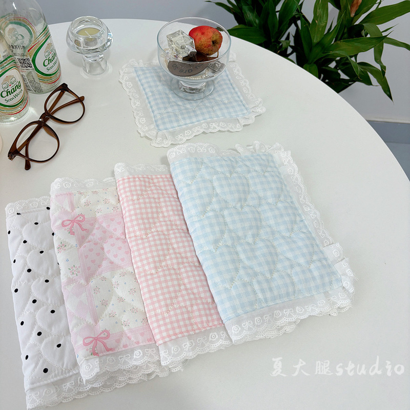Original Lace Heart Quilted Pure Cotton Placemat Cute Ins Insulation Mat Handmade Homemade Photography Handmade Cup Mat