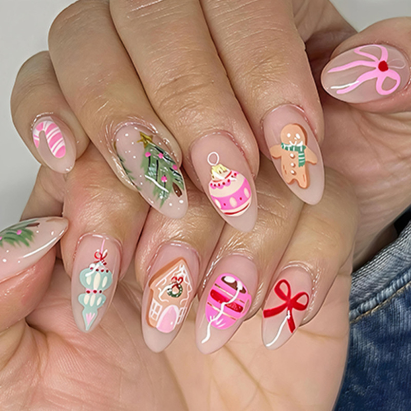 Cross-border Christmas nail tips, foreign trade Christmas press-on nails, gingerbread man, Christmas tree, bowknot press-on fake nails Cross-border Christmas nail tips, foreign trade Christmas press-on nails, gingerbread man, Christmas tree, bowknot press-on fake nails