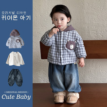 2025秋冬新款婴幼童夹棉连帽格子外套小宝宝洋气打底衫男孩外穿服