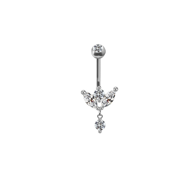 Minimalist Marquise Diamond Navel Piercing Ring Gold Plated_voghion.com