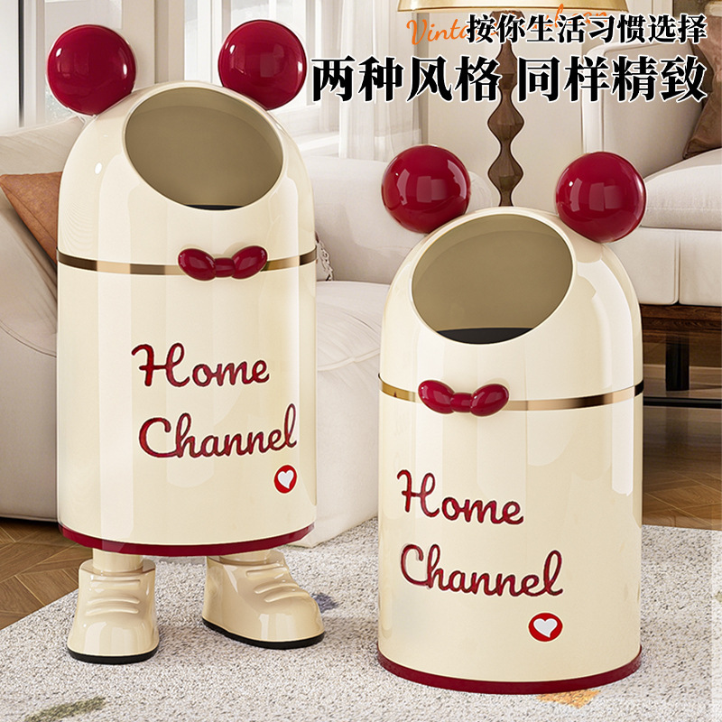 Cartoon Trash Can with Good Looks for Home Living Room and Bedroom Round Ear Storage Bucket Large Capacity Toilet Toilet Paper Basket
