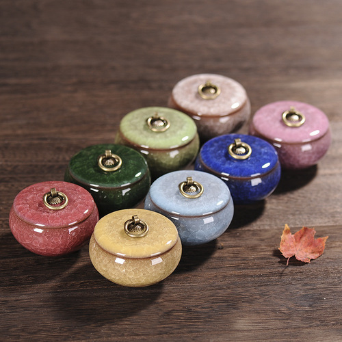 Portable ice cracked glazed ceramic purple sand small tea jar tea can tea box Pu'er sealed jar