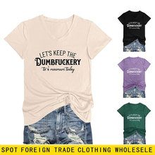 欧美V领舒适短袖let's keep the dumbfuckery字母个性夏季休闲T恤